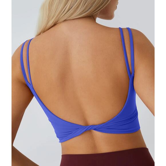 Halara Double Straps Backless Twisted Cropped Yoga Pilates Tank Top Night Sky S - Picture 1 of 6